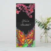 Invitation PAPILLON ROUGE, VRILLES FLORALES Or Jaune Noir (Debout devant)
