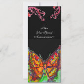 Invitation PAPILLON ROUGE, VRILLES FLORALES Or Jaune Noir (Dos)