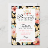 Invitation Papillon Royal Floral Couronne Black Gold Invitati (Devant)