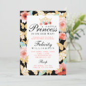 Invitation Papillon Royal Floral Couronne Black Gold Invitati (Debout devant)