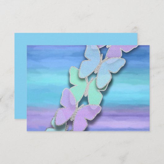 Invitation Papillon RSVP Turquoise Purple Aquarelle (Devant / Derrière)