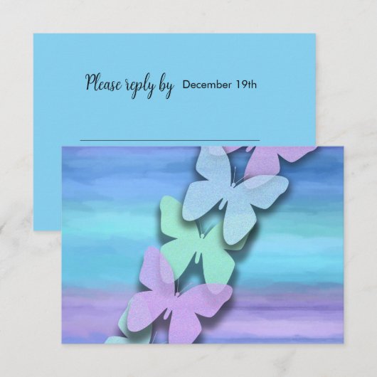 Invitation Papillon RSVP Turquoise Purple Aquarelle (Devant / Derrière)
