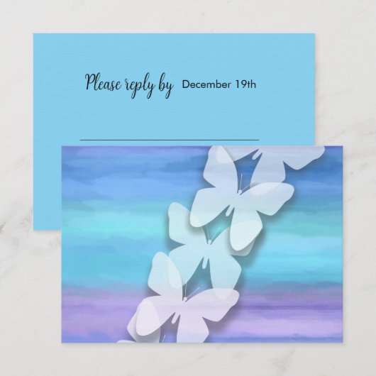 Invitation Papillon RSVP Turquoise Purple Aquarelle (Devant / Derrière)