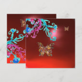 Invitation PAPILLON  RUBIS, bleu rose rouge vif (Devant / Derrière)
