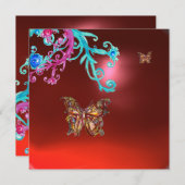 Invitation PAPILLON  RUBIS, bleu rose vif rouge (Devant / Derrière)