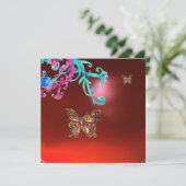 Invitation PAPILLON  RUBIS, bleu rose vif rouge (Debout devant)