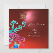 Invitation PAPILLON  RUBIS, bleu rose vif rouge (Dos)