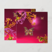 Invitation PAPILLON  RUBIS ROUGE , rose jaune marron vif (Devant / Derrière)
