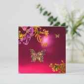 Invitation PAPILLON  RUBIS ROUGE , rose jaune marron vif (Debout devant)