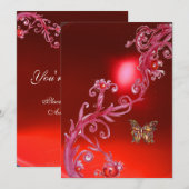 Invitation PAPILLON RUBIS ROUGE rose vif (Devant / Derrière)