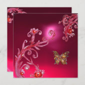Invitation PAPILLON  RUBIS ROUGE rose vif (Devant / Derrière)