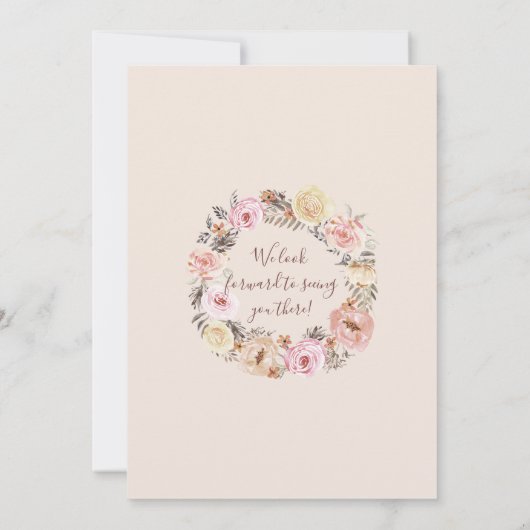 Invitation Papillon Rustique Bois Aquarelle rose Rose Floral (Dos)