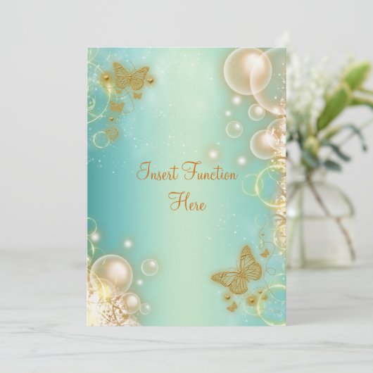 Invitation Papillon sarcelle or mariage fiançailles (Debout devant)