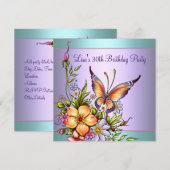 Invitation Papillon sarcelle violet 30 ans (Devant / Derrière)