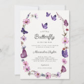 Invitation Papillon sauvage violet mauve rose bébé fille Douc (Devant)