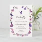 Invitation Papillon sauvage violet mauve rose bébé fille Douc (Debout devant)