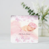 Invitation Papillon scintillant blanc rose Baptême (Debout devant)