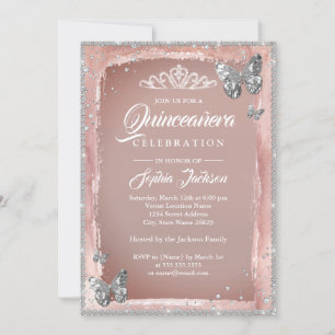 Invitation Papillon scintillant en or rose argenté pour Quinc