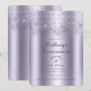 Invitation Papillon scintillant lilas Quinceañera