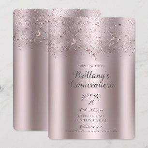 Invitation Papillon scintillant rose pour fête de Quinceañera