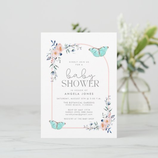Invitation Papillon simple douce fille Baby shower (Debout devant)