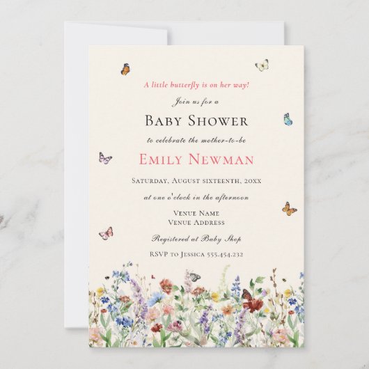 Invitation Papillon sur le chemin | Baby shower Boho (Devant)