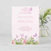 Invitation Papillon sur le chemin Floral fille Baby shower (Debout devant)