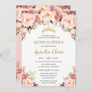 Invitation Papillon tiara quinceañera Flush doux