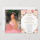 Invitation Papillon tiara quinceañera Flush doux (Devant)