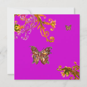 Invitation PAPILLON, TOURBILLONS FLORAUX JAUNE rose violet po