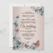 Invitation Papillon turquoise en cuivre floral argenté Tan Ma (Devant)