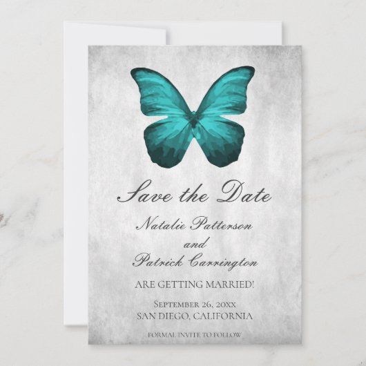 Invitation Papillon turquoise Enregistrer l'Invitation de dat (Devant)