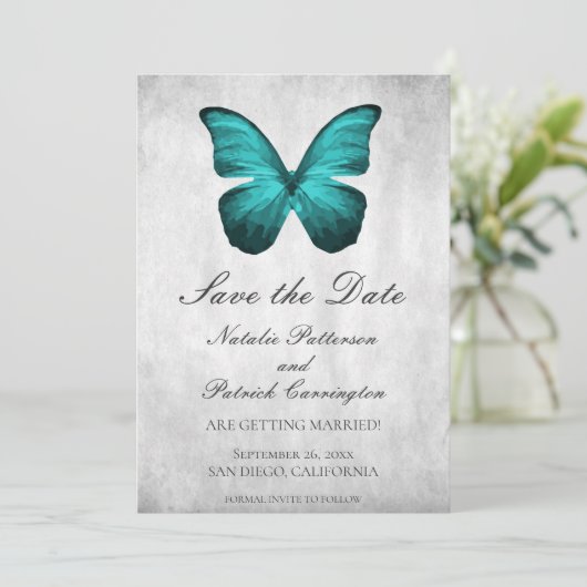 Invitation Papillon turquoise Enregistrer l'Invitation de dat (Debout devant)