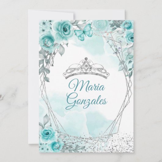 Invitation Papillon Turquoise Turquoise Aqual Mis Quince Anni (Dos)