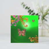 Invitation PAPILLON VERT ÉMERAUDE, rose vif jaune marron (Debout devant)