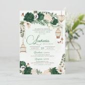 Invitation Papillon vert or Floral Elegant Quinceañera (Debout devant)