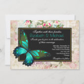 Invitation Papillon vert sur un Mariage Collage Vintage (Devant)