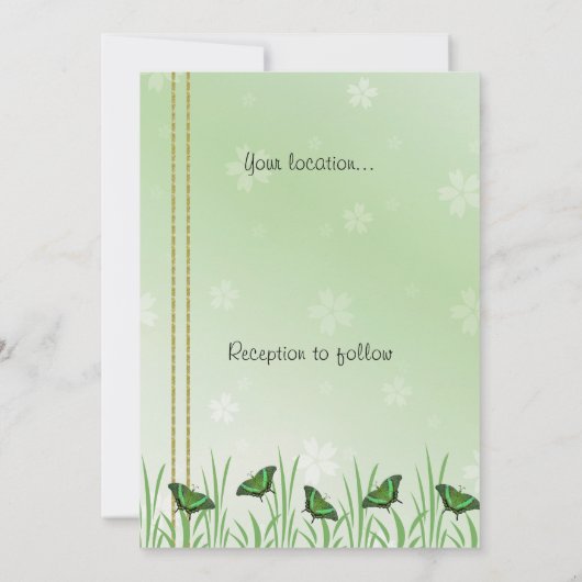 Invitation Papillon vert sur vert clair - mariage (Dos)