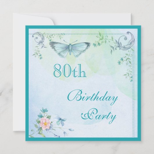 Invitation Papillon vintage, fleurs et anniversaire de remous (Devant)