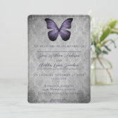 Invitation Papillon Vintage violet Mariage damassé (Debout devant)