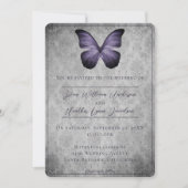 Invitation Papillon Vintage violet Mariage damassé (Devant)
