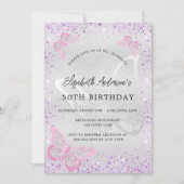 Invitation Papillon violet argent rose pour anniversaire avec (Devant)