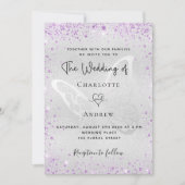 Invitation Papillon violet argenté élégant mariage (Devant)