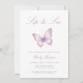 Invitation Papillon Violet Élégant Sip and See (Devant)