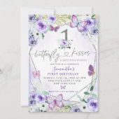 Invitation Papillon violet en argent Baisers fille premier an (Devant)