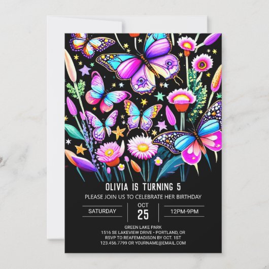 Invitation Papillon violet moderne modifiable Anniversaire (Devant)