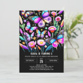 Invitation Papillon violet moderne modifiable Anniversaire (Debout devant)