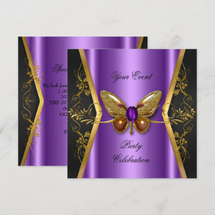 Invitation Papillon Violet Or Élégant pour Toute Réception