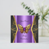 Invitation Papillon Violet Or Élégant pour Toute Réception (Debout devant)