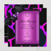 Invitation Papillon violet rose bat mitzvah (Devant / Derrière)